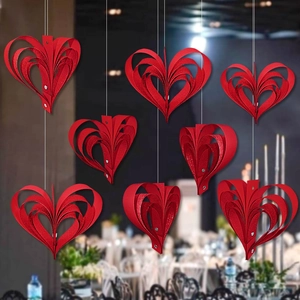 3D Red Glitter Heart Ornaments with Folded Nested Layers for Wedding and Holiday Decoration