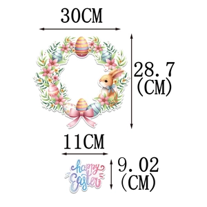 Easter bunny wreath door hanging sticker with colorful eggs and happy Easter text