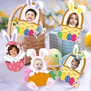 5-piece Easter bunny and egg DIY photo frame pendants for festive party decoration