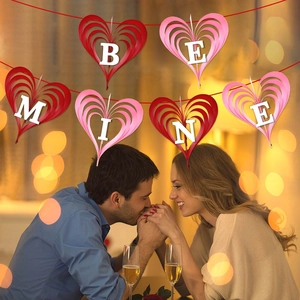 Bannière Coeur Saint Valentin Be Mine 3D Romantique Guirlande Suspendue Carton Décoration Fête Mariage DIY