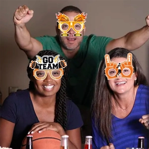 Three-piece basketball themed party glasses set featuring GO TEAM and trophy designs