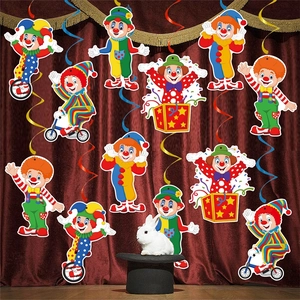 Circus clown theme hanging spiral swirls for carnival party decorations set