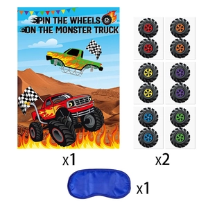 Jeu de fête Monster Truck avec poster, autocollants et masque pour anniversaire