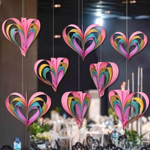 Valentine Day 3D Cardstock Heart Hanging Decoration Glitter Hollow Heart Ornament Wedding Party Romantic Room Decor
