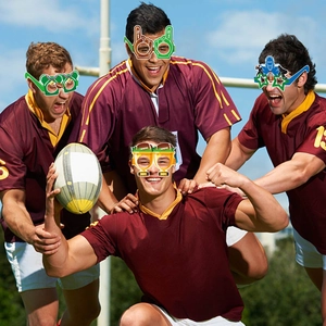 American football party paper glasses set for Super Bowl fans and sports celebration events