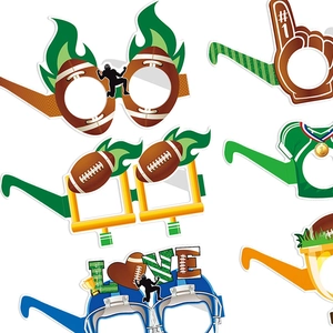 American football party paper glasses set with assorted sports themes and decorative patterns