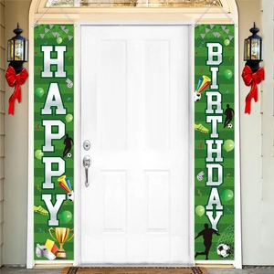 Soccer Birthday Party Decoration Door Banners Polyester Sports Theme Happy Birthday Hanging Sign For Outdoor Indoor Yard Wall Backdrop Decor