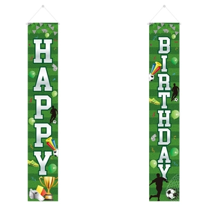 Soccer theme happy birthday party door banners set with green field and trophy design