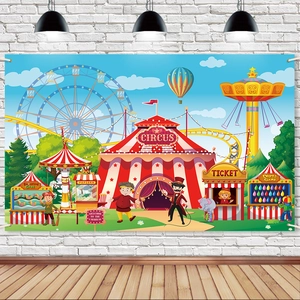 Circus Carnival Party Backdrop Banner Polyester Amusement Park Theme Photography Background Kids Birthday Decoration