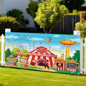 Circus carnival party backdrop banner with ferris wheel and tent for outdoor garden events