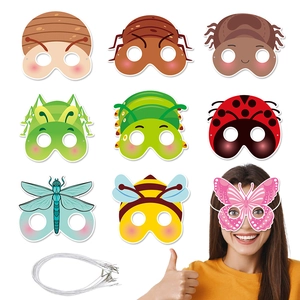 Insect Theme Party Paper Masks With Elastic Rope Cartoon Butterfly Bee Ladybug Photo Props Costume Accessories