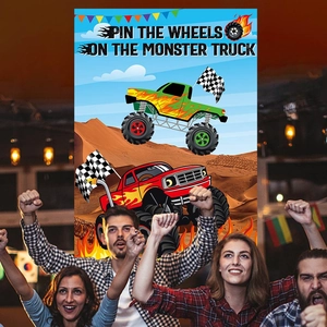 Affiche de jeu Monster Truck pour anniversaire d'enfants avec décoration interactive