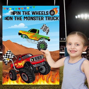 Jeu d'affiche Monster Truck avec autocollants pour activités DIY d'anniversaire