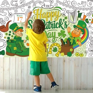 Giant St. Patrick's Day coloring poster with leprechauns and clovers for kids' DIY fun