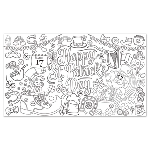 DIY St. Patrick's Day coloring poster with Leprechaun, clovers and rainbow art