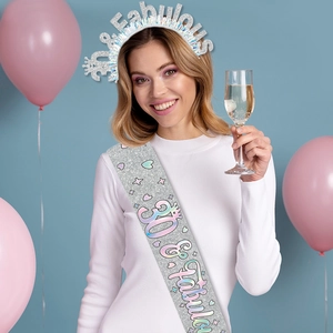 Ensemble écharpe et diadème pailleté 30 & Fabulous argenté pour fête d'anniversaire