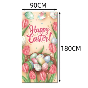 Vertical Happy Easter door banner with colorful eggs and tulips, size 90x180cm decoration