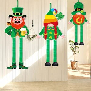 St. Patrick's Day leprechaun gnome hanging decor with green shamrocks and long legs