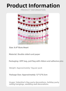 Detail of red and pink heart garland showing 8.4x10cm cardstock dimensions and materials