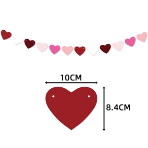 Detail showing 10cm by 8.4cm heart banner dimensions with red and pink felt hearts