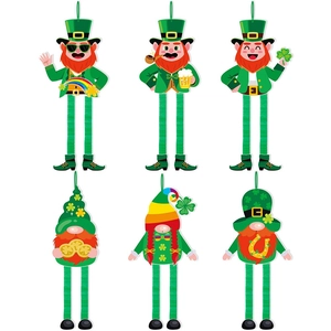 6-pack St. Patrick's Day hanging decorations featuring leprechauns and gnomes with green hats