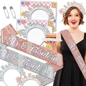 Kit Décoration Fête Anniversaire Pailleté Écharpe et Serre-tête Fabulous pour Femme 30e 40e 50e 60e 70e Cadeaux de Fête