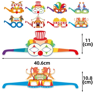 Carnival circus themed party paper glasses set with clown and popcorn designs