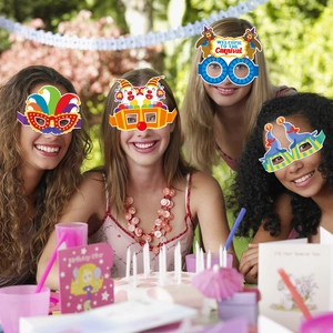 Colorful circus carnival party paper glasses for birthday celebrations and photo props