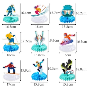 9-piece skiing theme honeycomb table centerpieces set for winter birthday party decor