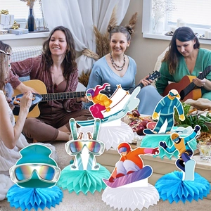 Skiing theme honeycomb centerpieces for winter birthday party table decoration