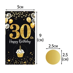 Detail view of 30th birthday scratch card with dimensions 5x9cm and 2.5cm gold sticker
