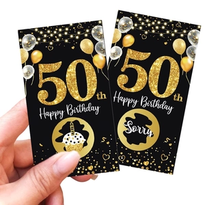 50th birthday lottery scratch cards in elegant black and gold design with balloons