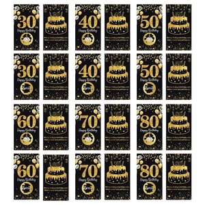 Set of 24 black and gold birthday scratch-off game cards for 30th to 80th milestone parties