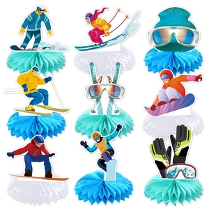 Ski Theme Birthday Party Honeycomb Centerpieces 3D Paper Table Decorations For Winter Sports Celebration Blue White