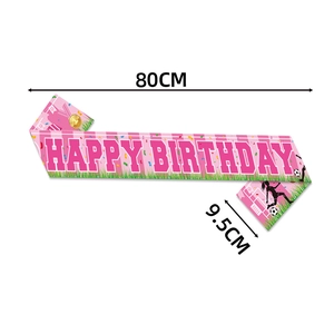 Detail view of pink football birthday sash with 80cm x 9.5cm dimensions and soccer motifs