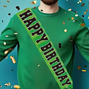 Soccer themed green Happy Birthday sash with grass pattern for sports party decorations