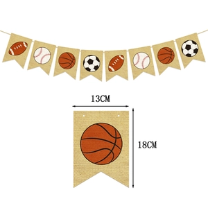 Linen sports theme banner featuring football baseball basketball and soccer patterns