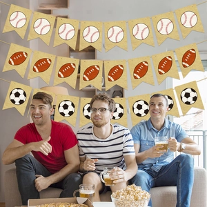 Linen sports banner with baseball, football and soccer patterns for party decoration