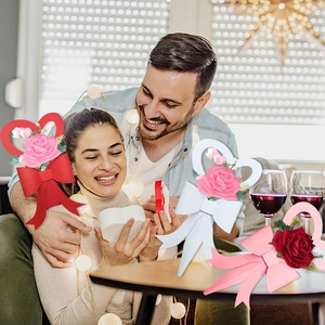 Romantic heart-shaped floral gift box decor with bows and roses for Valentine's Day DIY