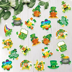 St. Patrick's Day gnome stickers set with clovers and rainbows for party decor