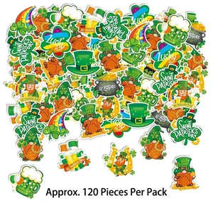 St. Patrick's Day gnome stickers set with clovers and leprechauns, 120 pcs per pack