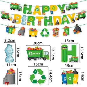 Eco-friendly recycling theme Happy Birthday banner and decorative party hanging swirls
