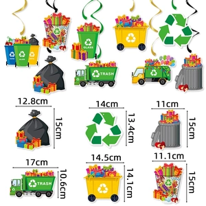 Detailed size chart for eco-friendly recycling party hanging swirls and paper cards