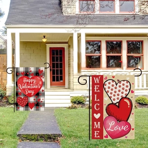 Drapeaux de jardin Saint-Valentin avec motifs de cœurs et message de bienvenue décoratif