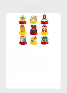 Set of 9 colorful 100 days of school honeycomb centerpieces with school bus and apple designs