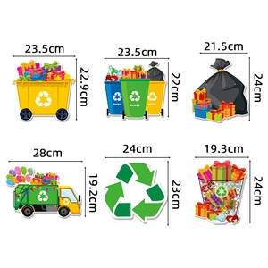Eco-friendly recycling theme party decorations set with 6 cartoon hanging cutouts