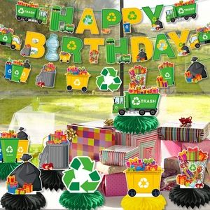 Eco-friendly recycling truck birthday party decorations kit with banner and centerpieces