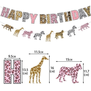 Amazon forest animal birthday banner with pink leopard and zebra prints for party decor