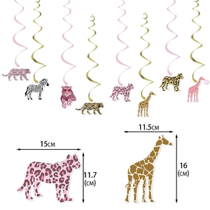 Detailed size specifications for jungle animal theme party hanging swirl decorations