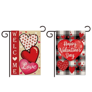 Lot de drapeaux de jardin Saint-Valentin avec motifs Welcome et Happy Valentine